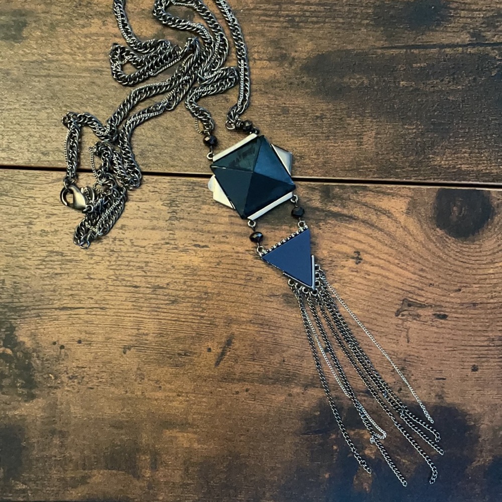 Long Blue and Black Necklace